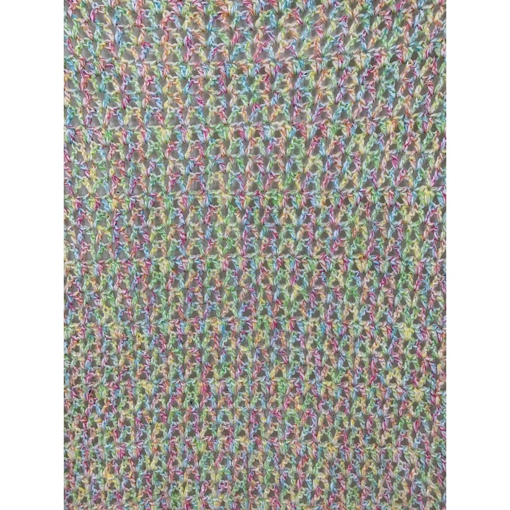 Vintage Hand Crochet Knit Afghan Blanket Scalloped Edges Rainbow 48